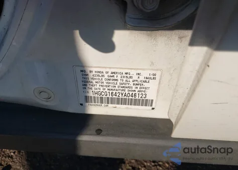 2000 Honda Accord 3.0 Lx from USA, damaged, VIN 1HGCG1642YA046123